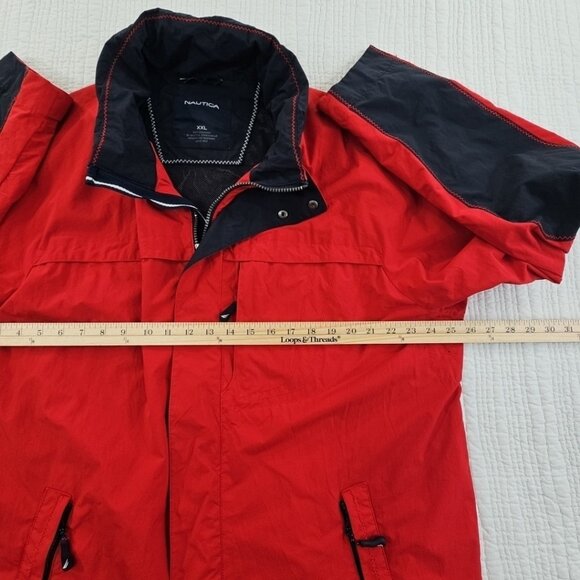 Nautica Full Zip Jacket Men's XXL Red Water Resistant Hooded EUC Tech Pocket - Picture 10 of 16